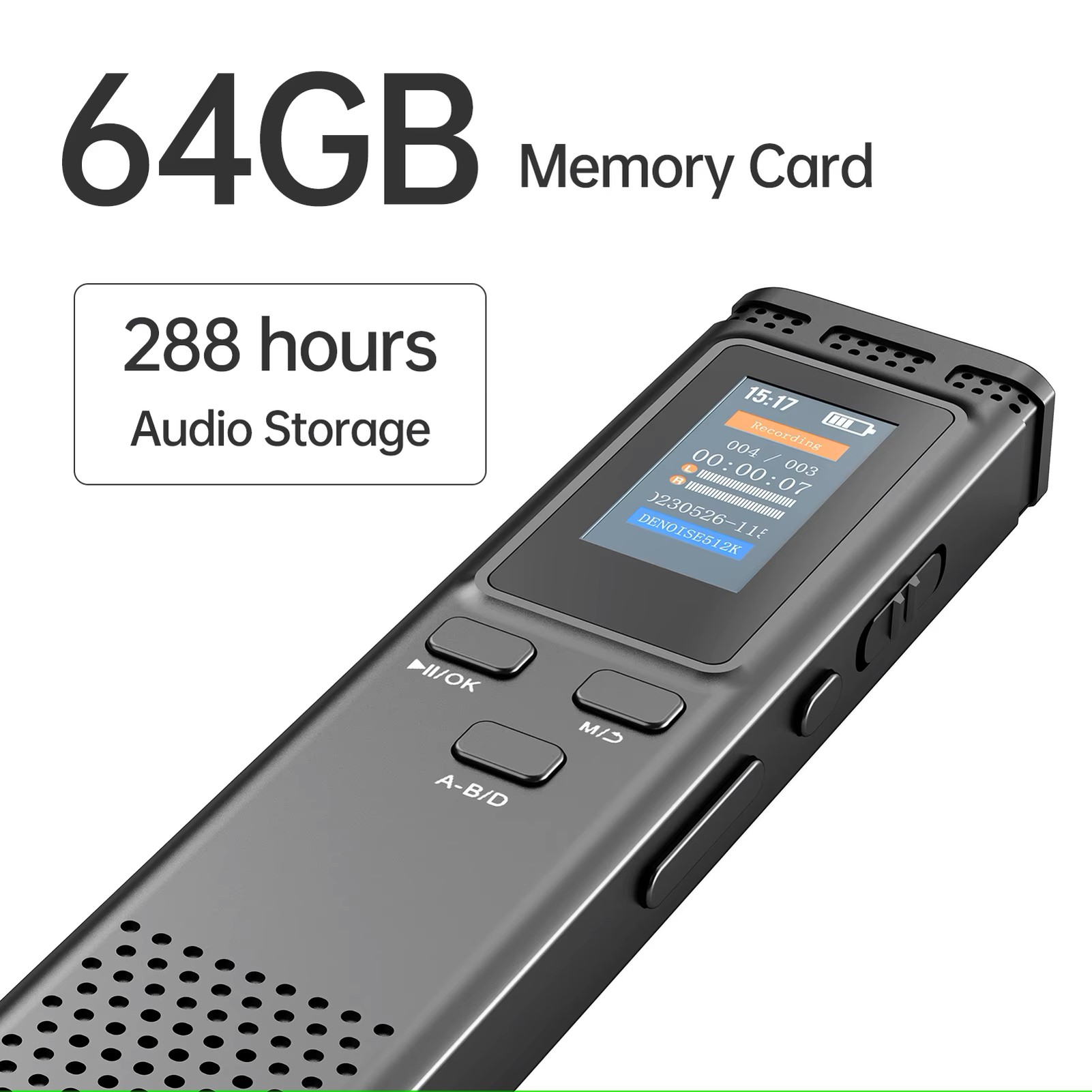 64GB Digital Voice Recorder Voice Activated Audio Recording Noise Reduction with Playback